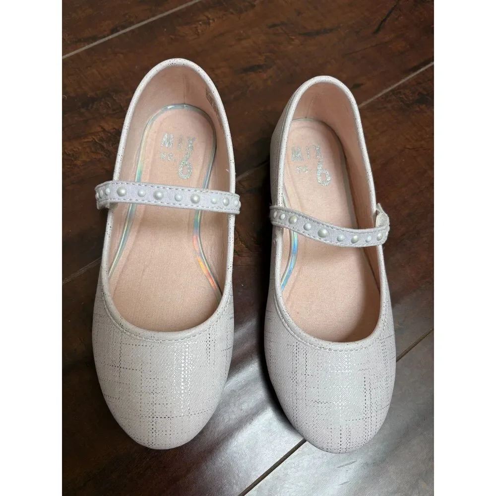 Mix No 6 White Glitter Mary Janes 33 US 2 Kid Pearl Strap Flower Girl Dress Shoe